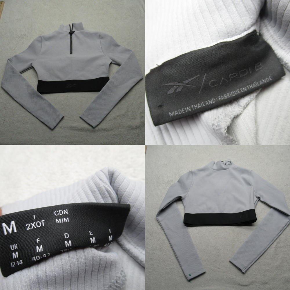 Cardi B x Reebook Shirt Women Medium Ribbed Long Sleeve HalfZip Pullover Cropped